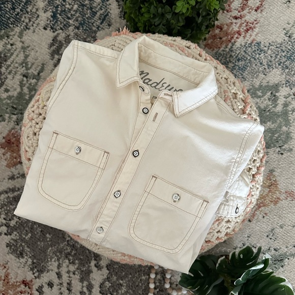 Madewell Denim Shirt Women’s Size XS Long Sleeve Popover Shirt Off-White Western - Picture 16 of 16